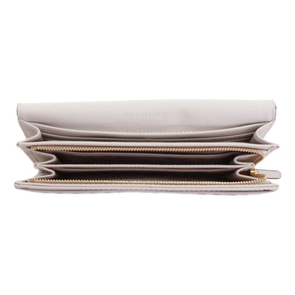 Michael Kors Jet Set Slim Flap Wallet Vanilla Monogram Leather Clutch Purse - Picture 8 of 11